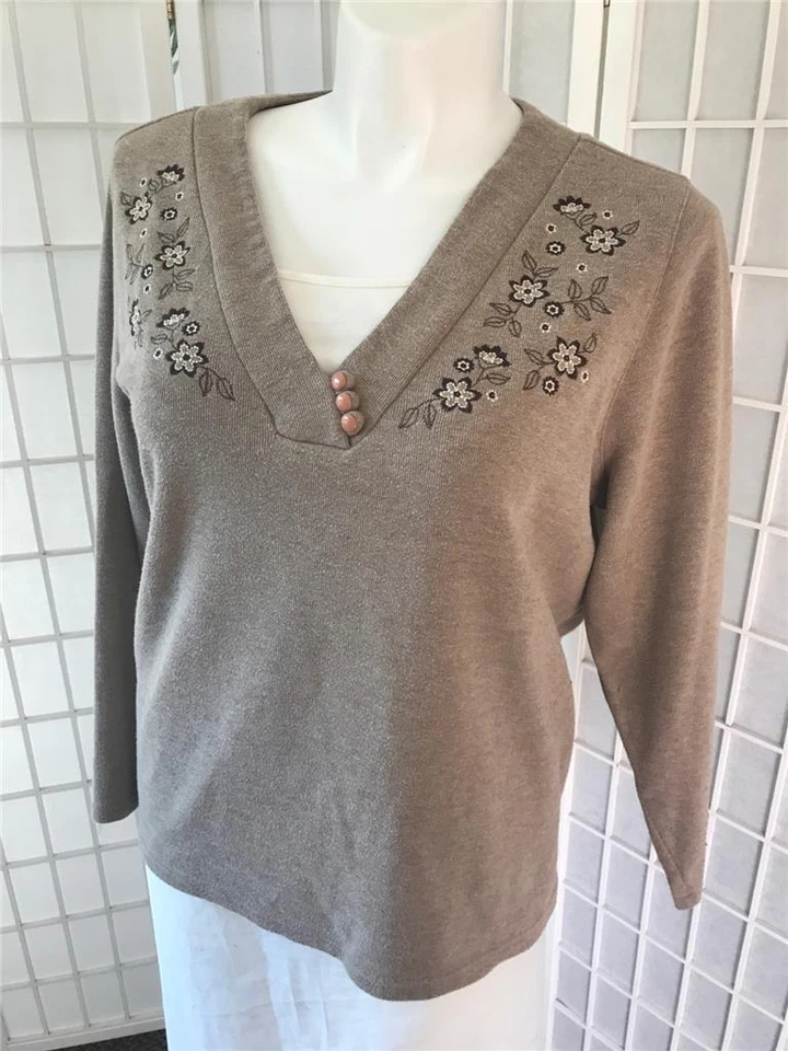 Women's Studio Works 3X Oak Brown Cotton Blend Soft Knit Winter Pullover - Image 3 of 4