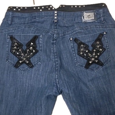 Vintage Y2K 13/14 Apple Bottom Jeans Blue Distressed Embroidered Pockets Spikes
