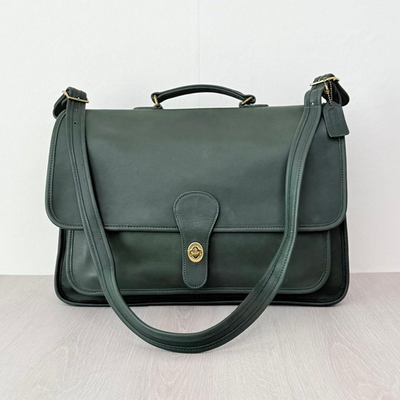 COACH 5180 Vintage Shoulder Bag Turnlock Leather Green Gold