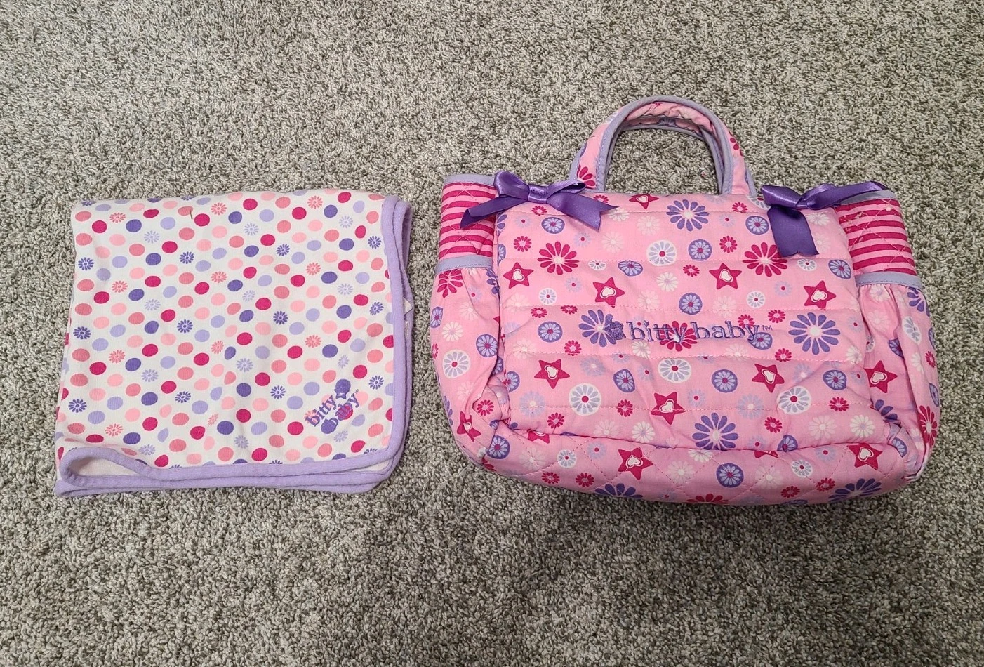 Bitty Baby Pink And Purple Diaper Bag With Changing Pad And Blanket