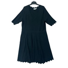 Eliza J Women's XXL Black Scalloped Hem Knit Midi Dress Short Sleeve