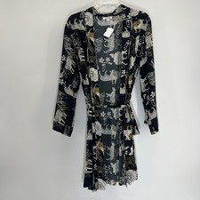 Johnny Was Silk Tiger Print Robe Kimono Belted Lounge Cover Up Black Size S