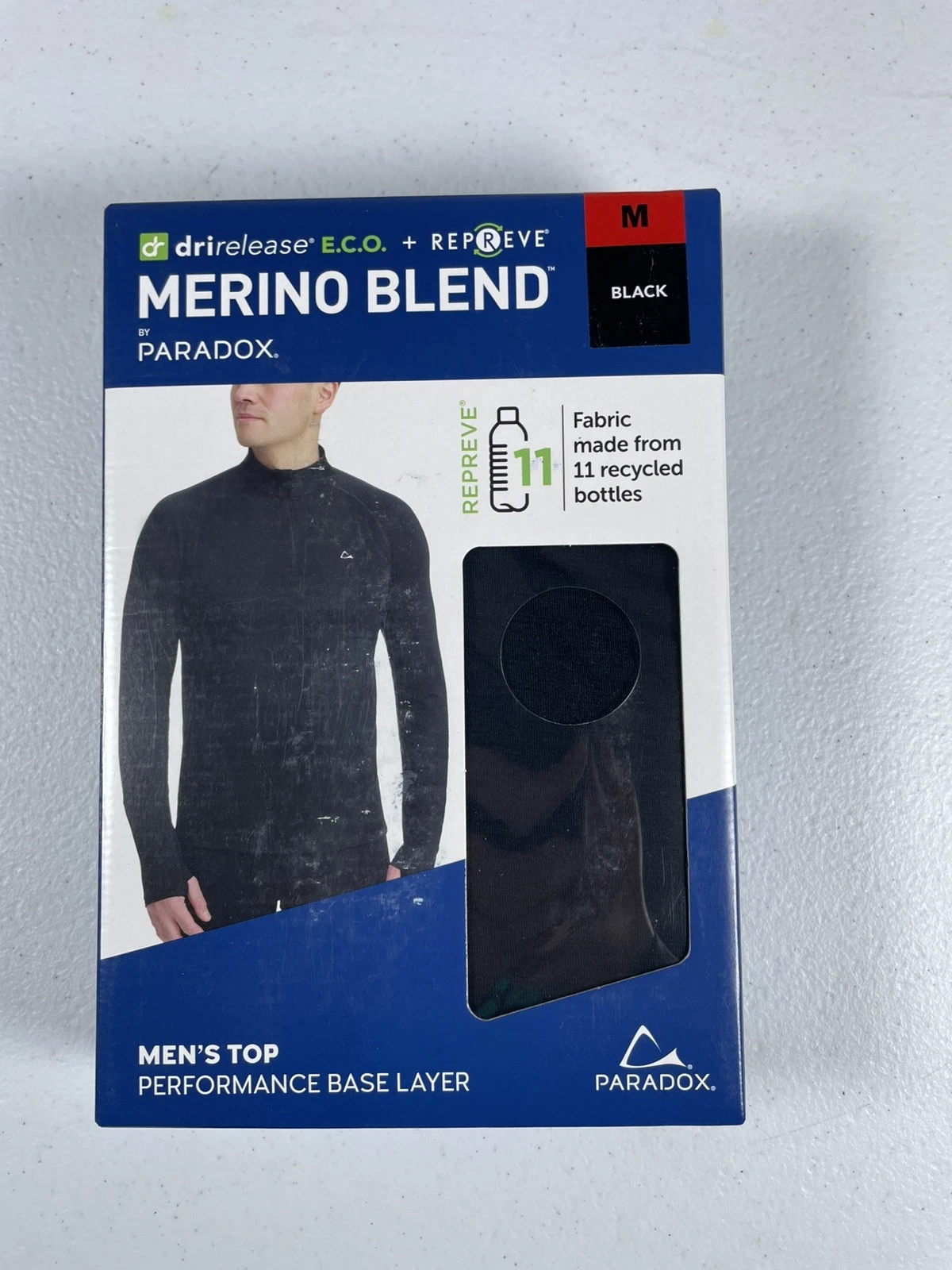 Paradox Men's 1/4 Zip Merino Blend Performance Base Layer Top, Black Size Medium