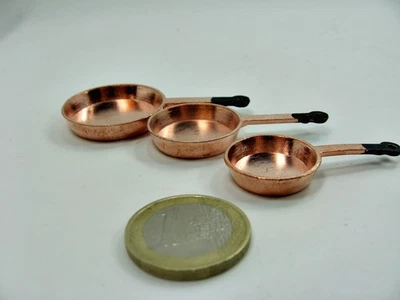 Zubehör fürs Puppenhaus - ca 1:12 Pfannen 3 er Set - Kupfer (237) - Bild 1 von 2