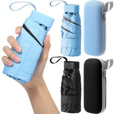 2 Pack Mini Travel Folding Umbrella for Purse with Case UPF 50 Sun Protectio...
