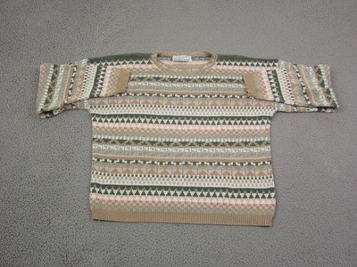 Vintage Christopher & Banks Sweater Womens Medium Green Pink Fair Isle Diamond