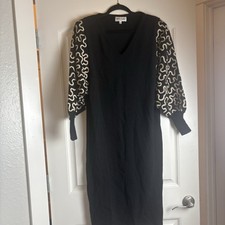 VTG 1980 s George Anthony Size Medium Black Sweater Dress W/Decorative Sleeves