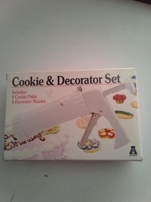 Vintage Acme Cookie Press & Decorator Set W/ 5 Cookie Disc, 6 Decorator Tip