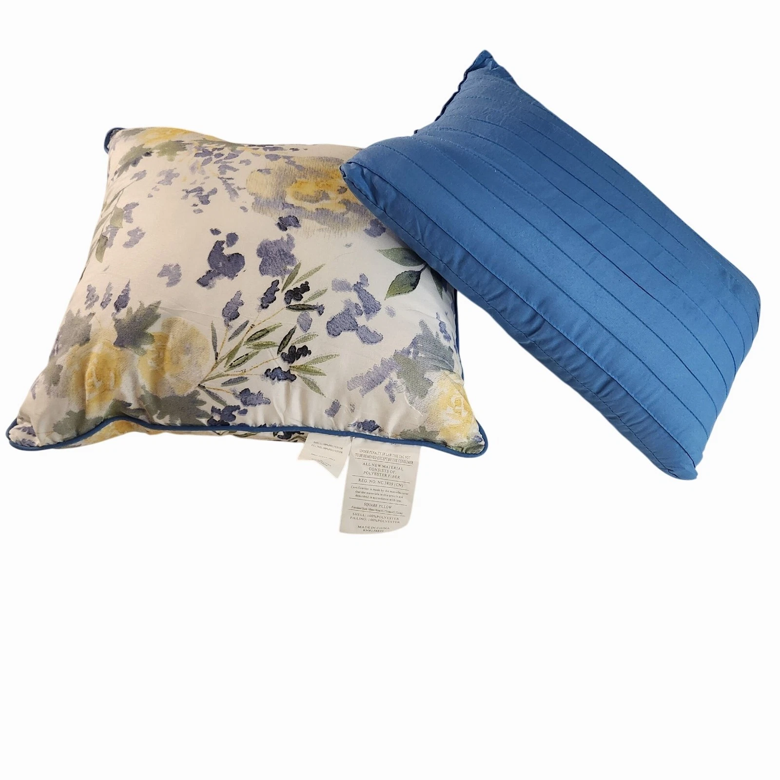Set Of 2 Square Polyester Throw Pillows With Floral Solid Blue Design spring new