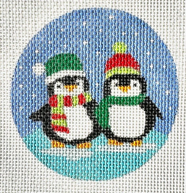 Hand Painted Needlepoint Canvas - 2 Pentuins - 4" circle on 13 mest - 7 1/2 "x8" - Image 2 of 2