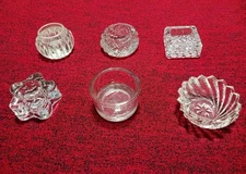 6 Vintage/Antique - Varierty - Clear Glass Open Salt Dip / Cellars