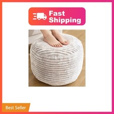 Inspire Crafter Round Corduroy Pouf Ottoman, Beige 20x15 Inch