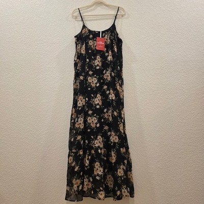 Old Navy The Occasion Black Floral Chiffon Maxi Dress Sz L Boho Flowy Party NWT