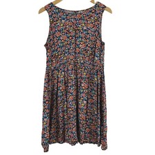 Old Navy Floral Print Gathered Waist Dress Womens Size L Navy Blue Cottagecore