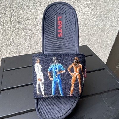 Levi's Men's Slide Sandals Black Graphic Strap Casual Summer