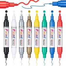 Oil Based Paint Markers, 8 Colors Dual Tip Paint Pens Paint Markers0.7mm 3mm...