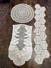 Three Antique Hand Crocheted Lace Elements Doily