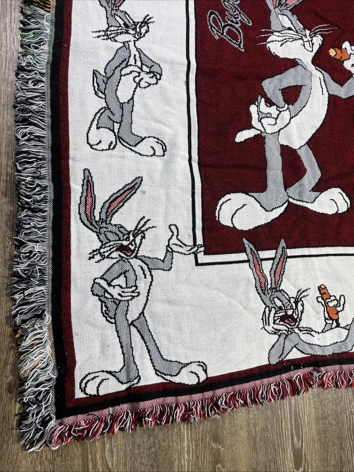 Винтажный Looney Tunes жуков кролика плед Tassle бахрома 1996 Warner Bros 44 x 57 - Изображение 4 из 4