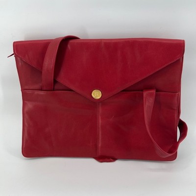 Vintage Red Leather Envelope Bag Fred Hayman Beverly Hills   H Logo, Gold Lining