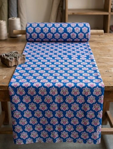 Print_1402 Indian Hand-Block Pink FloralFabric Cotton Jaipuri Material 5 Yard - product listing photo