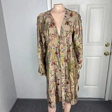 CITRON Santa Monica Top Art XL Silk Floral linen Embroidered Duster Kimono A4-21