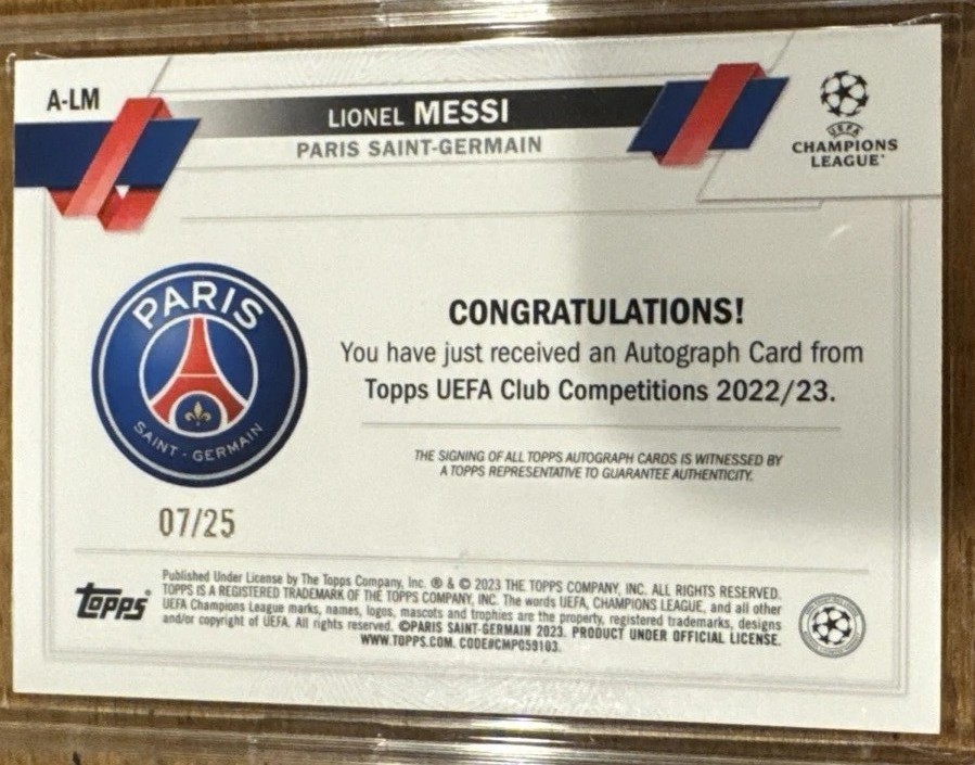 2022-23 Topps UEFA CC Lionel Messi PSG Orange Auto 7/25 Argentina World Cup RARE view 7