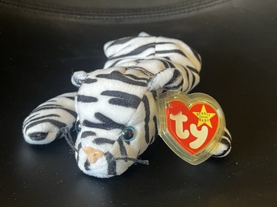 Brandneu mit Etikett Ty Beanie Babys Blizzard der weiße Tiger Wildkatze nicht mehr produziert mit Etikett neu PVC