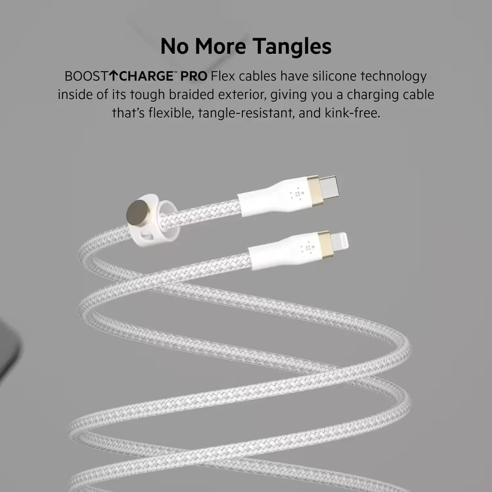 Belkin BoostCharge Pro Flex USB-C Cable to Lightning (MFI Certified) 10 ft White - Image 4 of 4