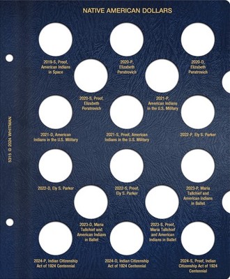 Whitman Coin Album Update Page For Native American Dollar 2019 - 2024 PDS Mints
