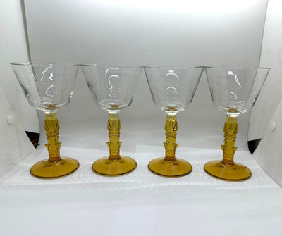 4 Libby Polynesian Amber Tiki Stem Martini Glasses