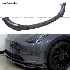 3PCS Carbon Fiber Front Bumper Lip Splitter Spoiler For Tesla Model Y 2017-2024