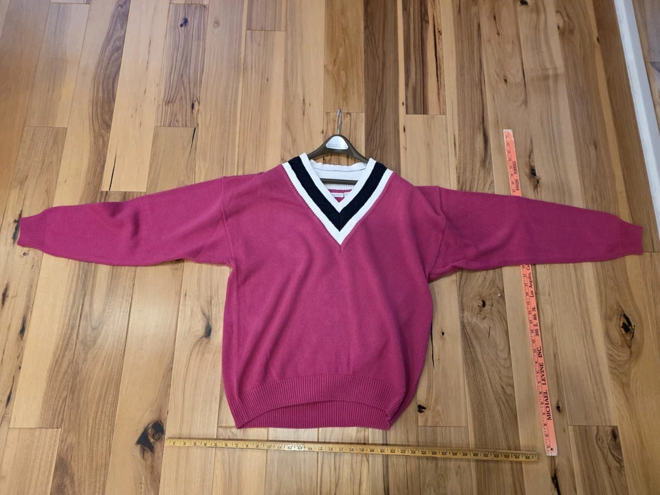 Suéter Vintage Clairborne Cuello en V Para Hombre Talla L Rosa Y Negro Preppy 100% Algodón Foto 3 de 4