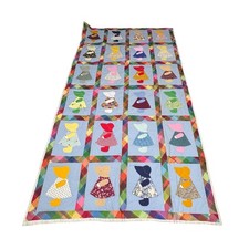 Vintage Handmade Sunbonnet Sue Quilt Throw Blanket Twin Plaid Border 76x54 READ
