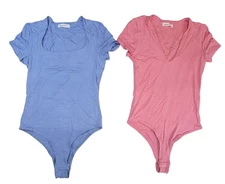 Wasabi + Mint Short Sleeve V-Neck Bodysuit In Periwinkle Blue S