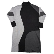 Anne Klein Colorblock Turtleneck Sweater Dress Size Large Gray Black Corpcore