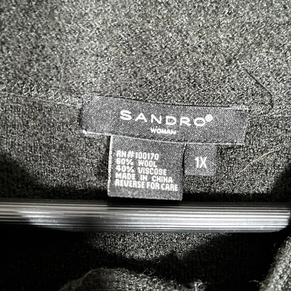 Chaqueta Sandro Mujer Lana Hervida Viscosa Negra Columpio Capa Línea A 2 Botones 1X Plus Foto 3 de 4