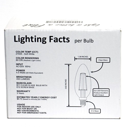 FLSNT 12 Pack LED Candelabra Bulbs 60W Equivalent E12 Base 2700K Warm White - Picture 2 of 8