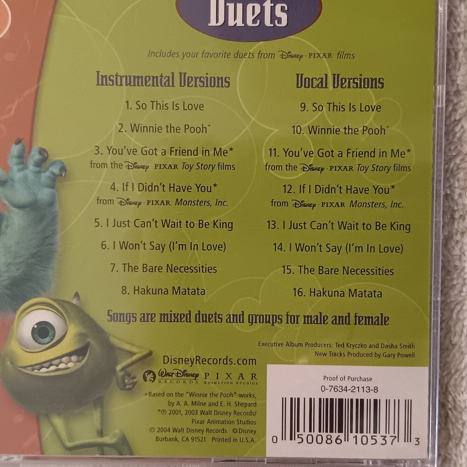Disney Karaoke Series Pixar Duets CD 2004 Toy Story Lion King Jungle