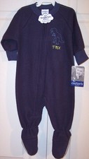 NWT Carter's Boy's T-Rex Dinosaur Navy Fleece Sleeper with Feet, 0-6 Mos.