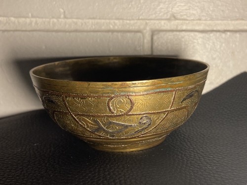 ANTIQUE ISLAMIC MAMLUK SILVER COPPER INLAID BRASS BOWL, MAMLUK BASIN - Picture 11 of 11