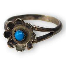 Vintage Native American Navajo Sterling Silver Turquoise Flower Ring SZ 3.25