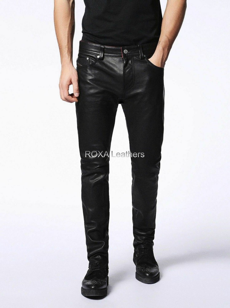 Western Style Men's Soft Genuine Lambskin Real Leather Pant High Quality Trouser