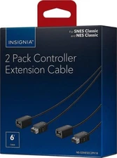 NEW 2-Pack Insignia Controller Extension Cable NES Classic SNES Wii Black 6ft