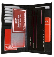 Black RFID Scan Blocking Leather Wallet Checkbook Cover Organizer Lady Men