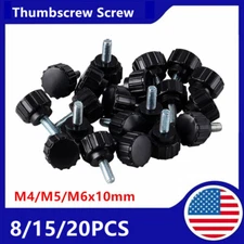 M4 M5 M6 Knurled Thumb Screw Black Plastic Round Head 10mm Hand Grip Knob Bolts