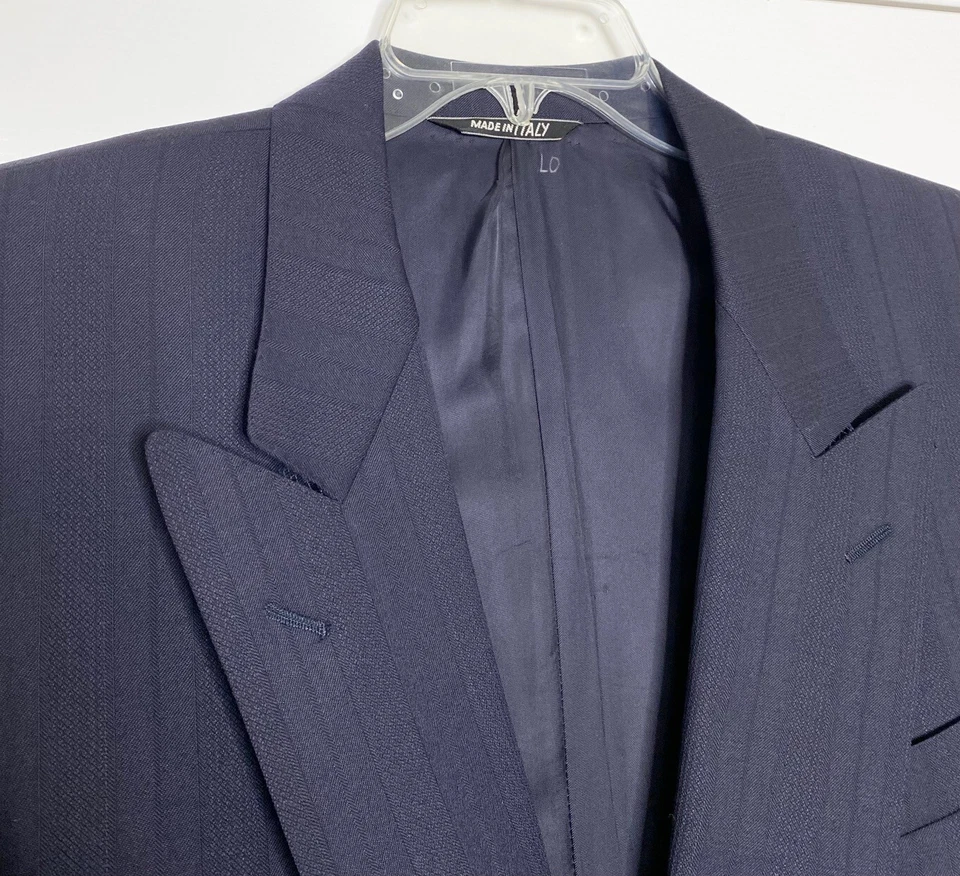 Chaqueta Blazer Abrigo CANALI Italia Azul Marino Rayas Doble Pecho Solapa Pico 50 R 40 Foto 4 de 4