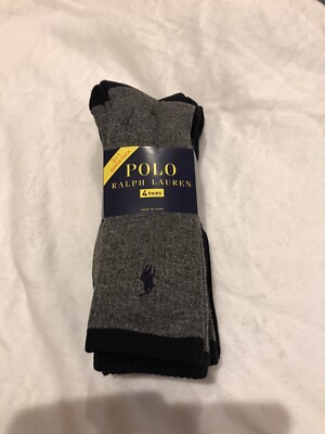 Polo Ralph Lauren Men's 4-Pair Crew Socks  Black /Gray Fits Shoes Size 6-12.5