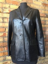 Jaeger Black Leather Italian Jacket Sz Med