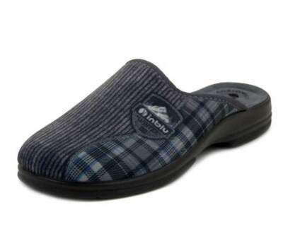 Men's 41 Winter Warm Fabric Grey Anatomical Insole Slippers BLUE