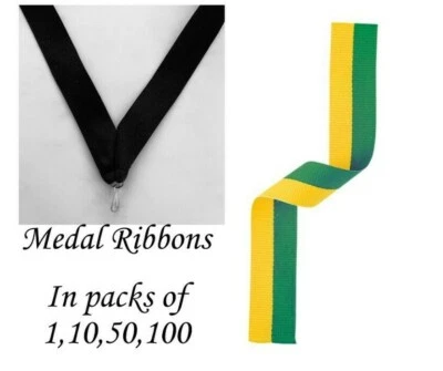 AWARDSMITH Grüne und gelbe Medaillenbänder mit Clip gewebt in Packungen mit 1,10,50,100
